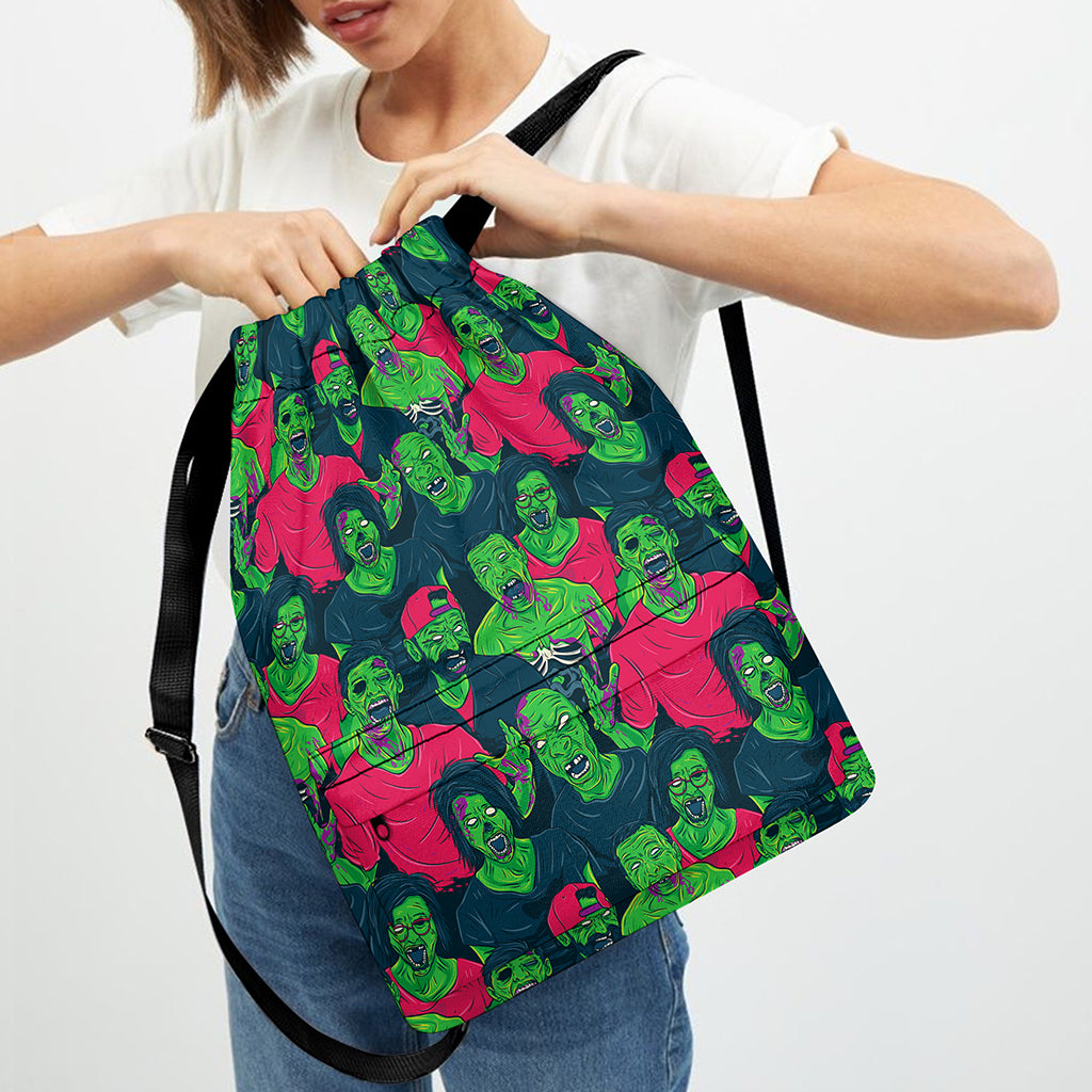Green Walking Zombie Print Drawstring Backpack