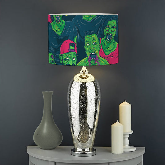 Green Walking Zombie Print Drum Lamp Shade