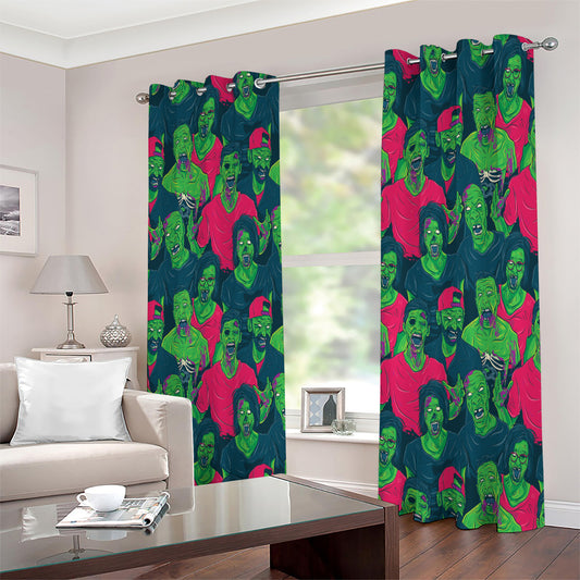 Green Walking Zombie Print Extra Wide Grommet Curtains