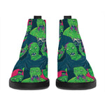 Green Walking Zombie Print Flat Ankle Boots