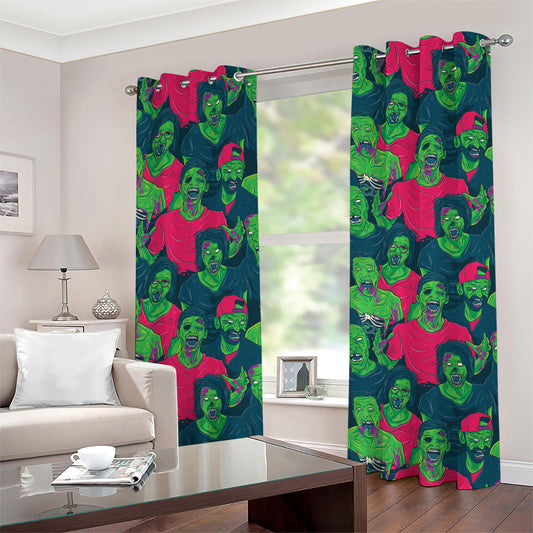 Green Walking Zombie Print Grommet Curtains