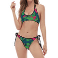 Green Walking Zombie Print Halter Scoop Tie Side Bikini