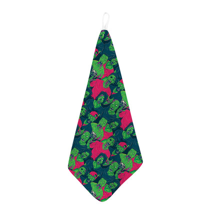 Green Walking Zombie Print Hand Towel