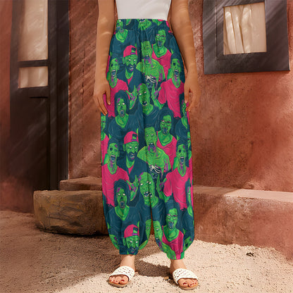 Green Walking Zombie Print Harem Pants