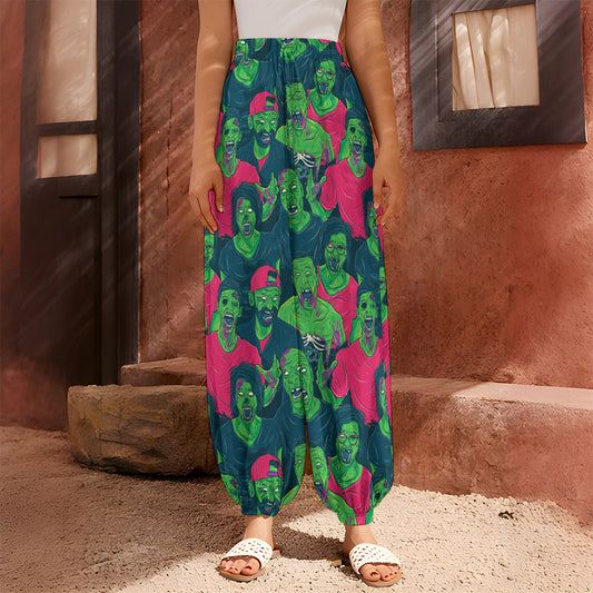Green Walking Zombie Print Harem Pants