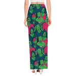 Green Walking Zombie Print High Slit Maxi Skirt