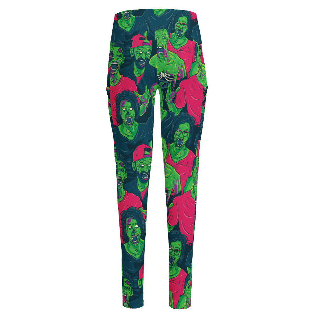 Green Walking Zombie Print High-Waisted Pocket Leggings