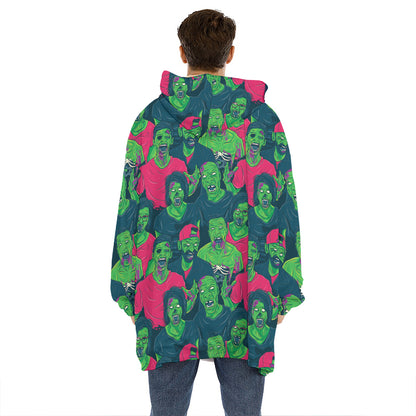 Green Walking Zombie Print Hoodie Blanket