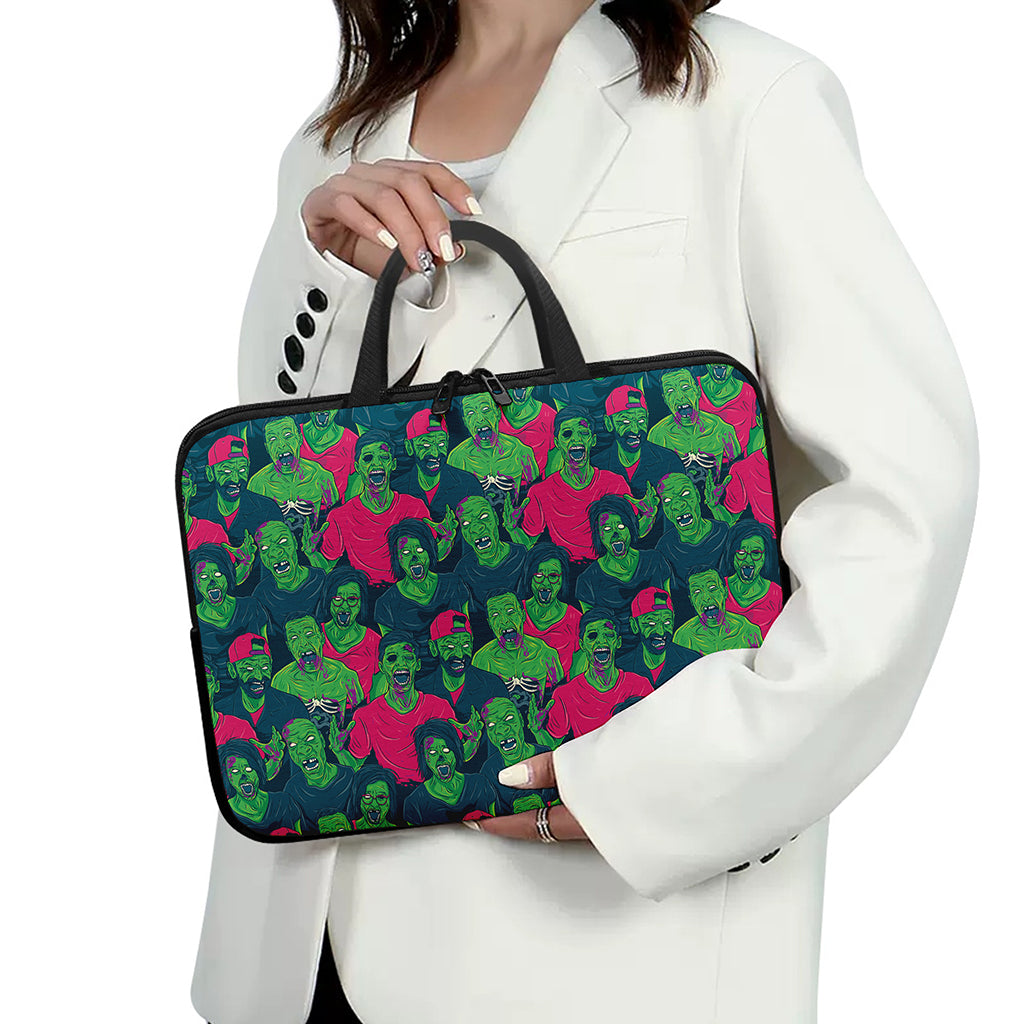 Green Walking Zombie Print Laptop Sleeve With Handle