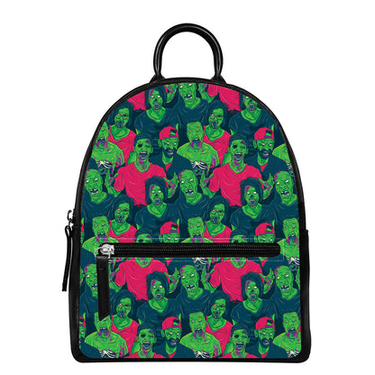 Green Walking Zombie Print Leather Backpack