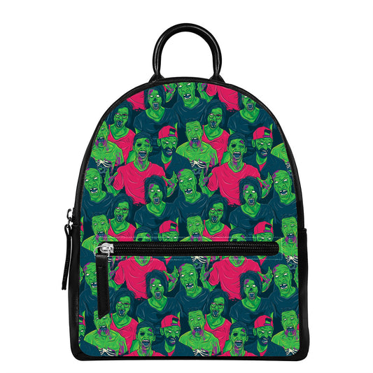 Green Walking Zombie Print Leather Backpack