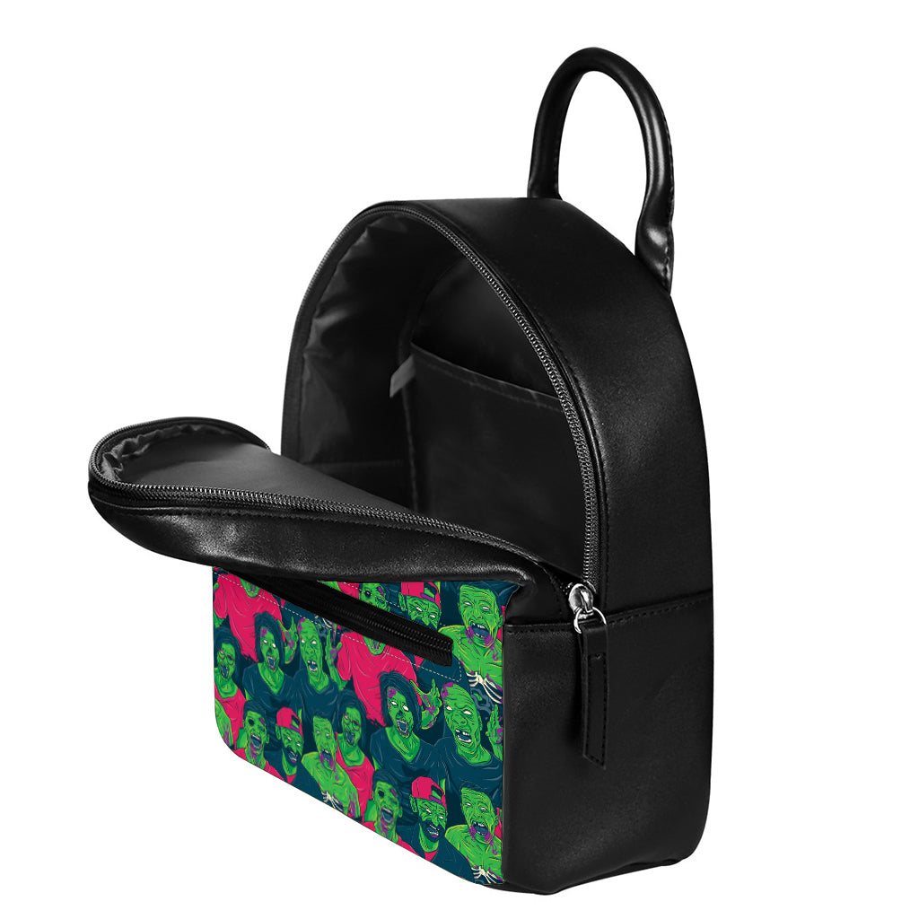 Green Walking Zombie Print Leather Backpack