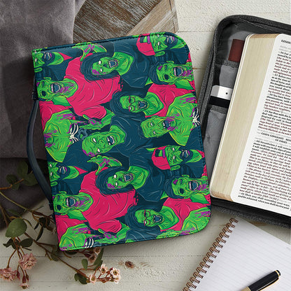Green Walking Zombie Print Leather Bible Cover