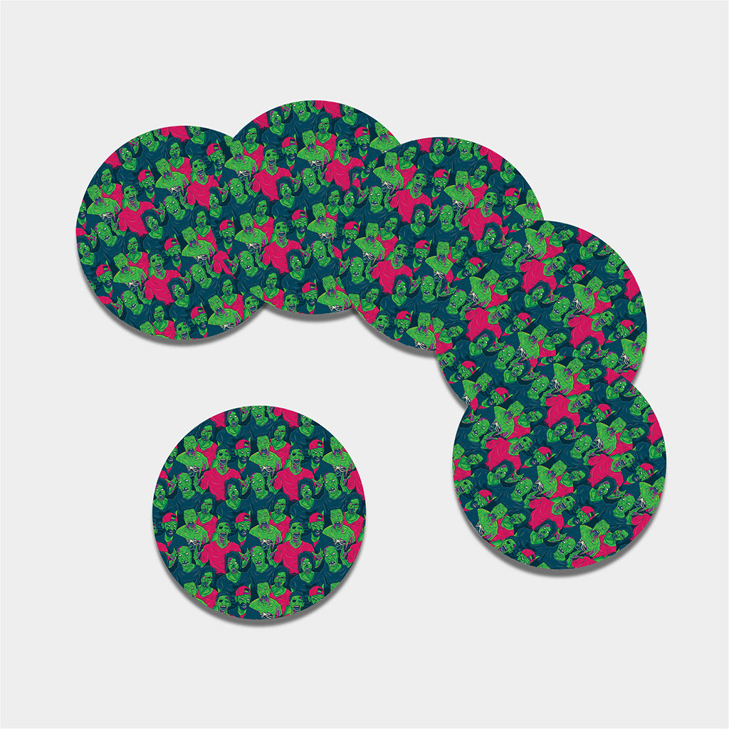 Green Walking Zombie Print Leather Coaster Set