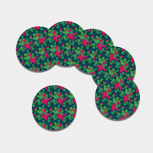 Green Walking Zombie Print Leather Coaster Set