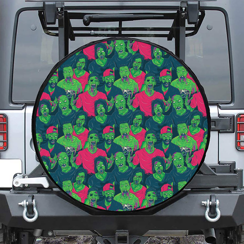 Green Walking Zombie Print Leather Spare Tire Cover