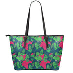 Green Walking Zombie Print Leather Tote Bag