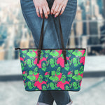 Green Walking Zombie Print Leather Tote Bag