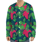 Green Walking Zombie Print Long Sleeve Baseball Jersey