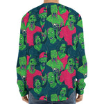 Green Walking Zombie Print Long Sleeve Baseball Jersey