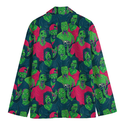 Green Walking Zombie Print Men's Blazer
