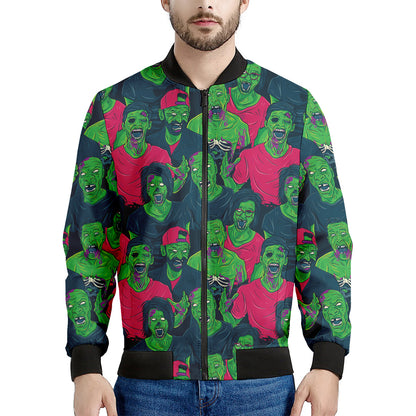 Green Walking Zombie Print Men's Bomber Jacket