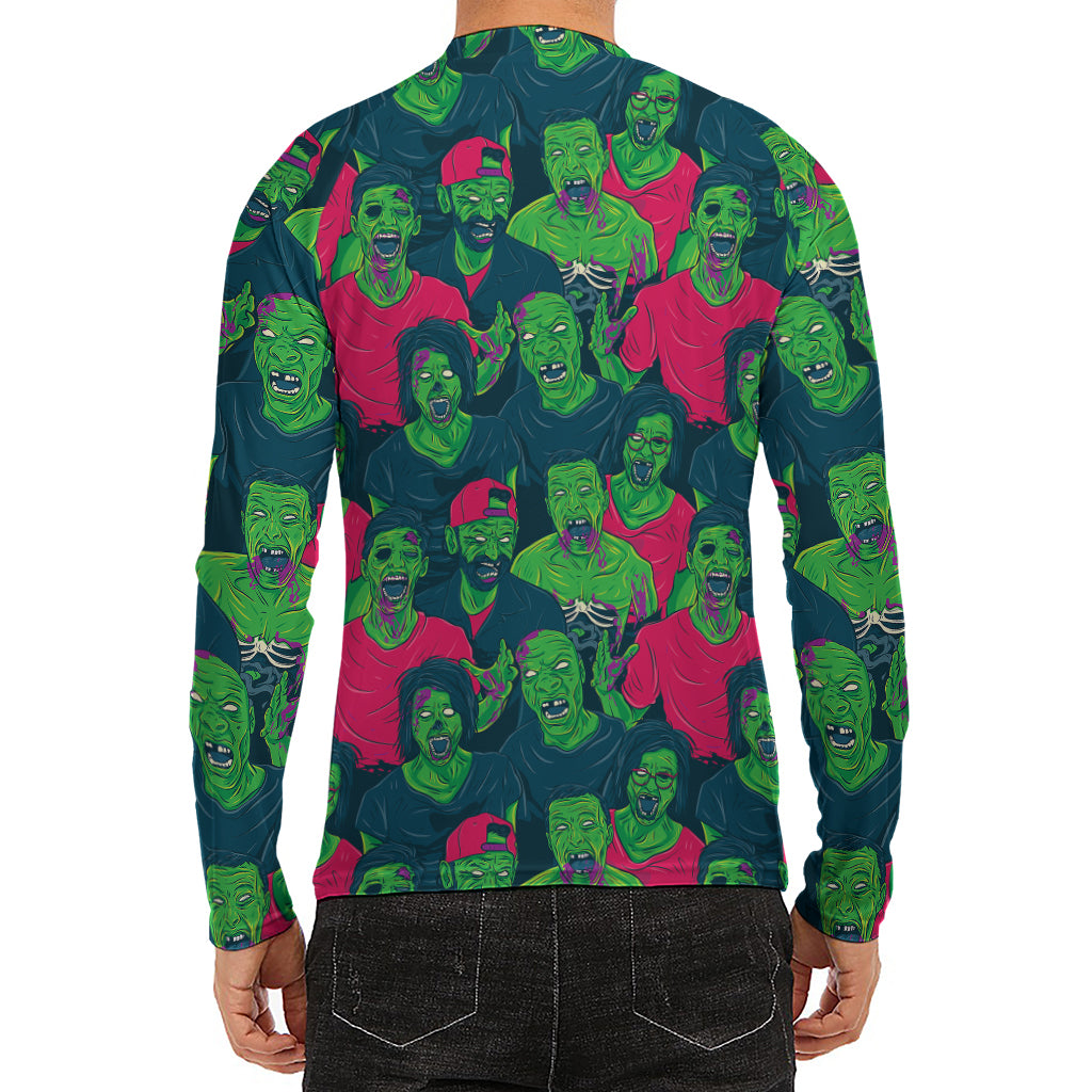 Green Walking Zombie Print Men's Long Sleeve Rash Guard