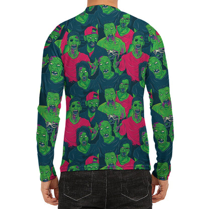 Green Walking Zombie Print Men's Long Sleeve Rash Guard