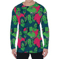 Green Walking Zombie Print Men's Long Sleeve T-Shirt