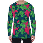 Green Walking Zombie Print Men's Long Sleeve T-Shirt