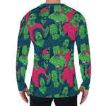 Green Walking Zombie Print Men's Long Sleeve T-Shirt