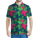 Green Walking Zombie Print Men's Polo Shirt