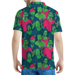 Green Walking Zombie Print Men's Polo Shirt