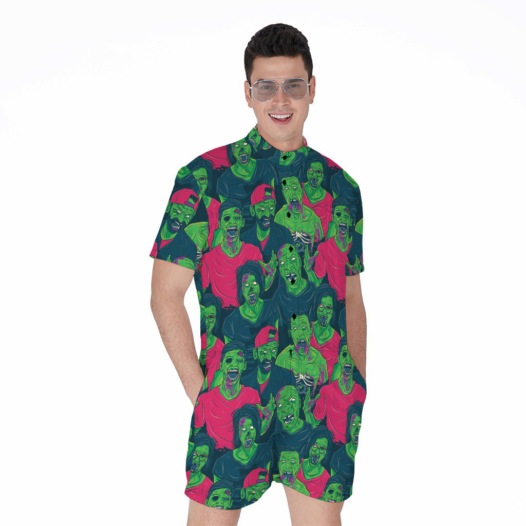 Green Walking Zombie Print Men's Rompers