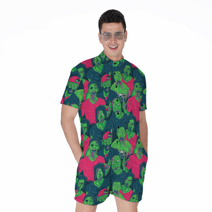 Green Walking Zombie Print Men's Rompers