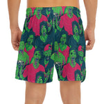Green Walking Zombie Print Men's Split Running Shorts