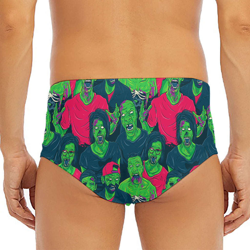 Green Walking Zombie Print Men's Triangle Swim Briefs