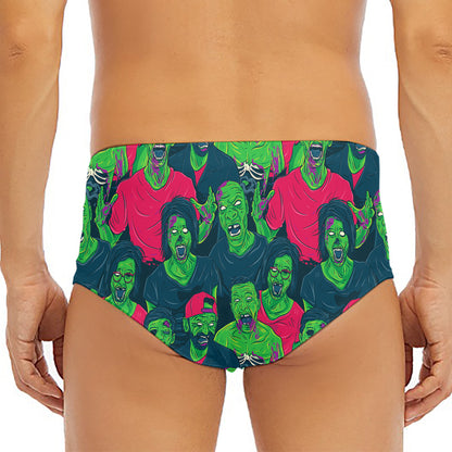 Green Walking Zombie Print Men's Triangle Swim Briefs