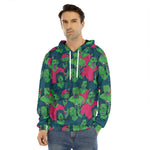 Green Walking Zombie Print Men's Velvet Pullover Hoodie