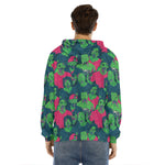 Green Walking Zombie Print Men's Velvet Pullover Hoodie