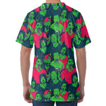 Green Walking Zombie Print Men's Velvet T-Shirt