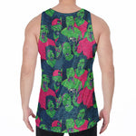 Green Walking Zombie Print Men's Velvet Tank Top