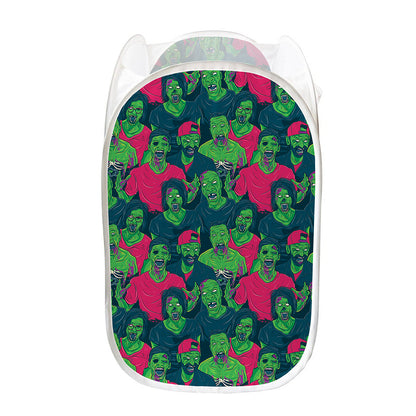 Green Walking Zombie Print Mesh Laundry Hamper
