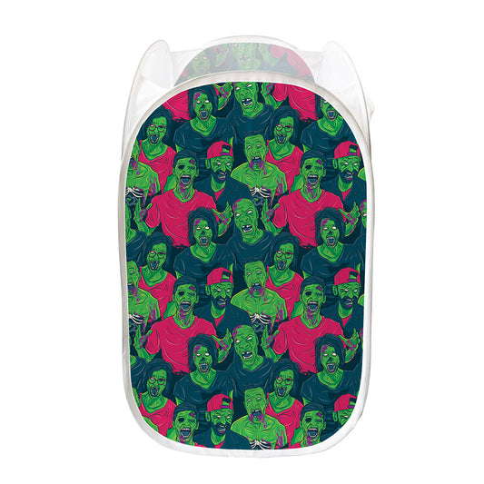 Green Walking Zombie Print Mesh Laundry Hamper