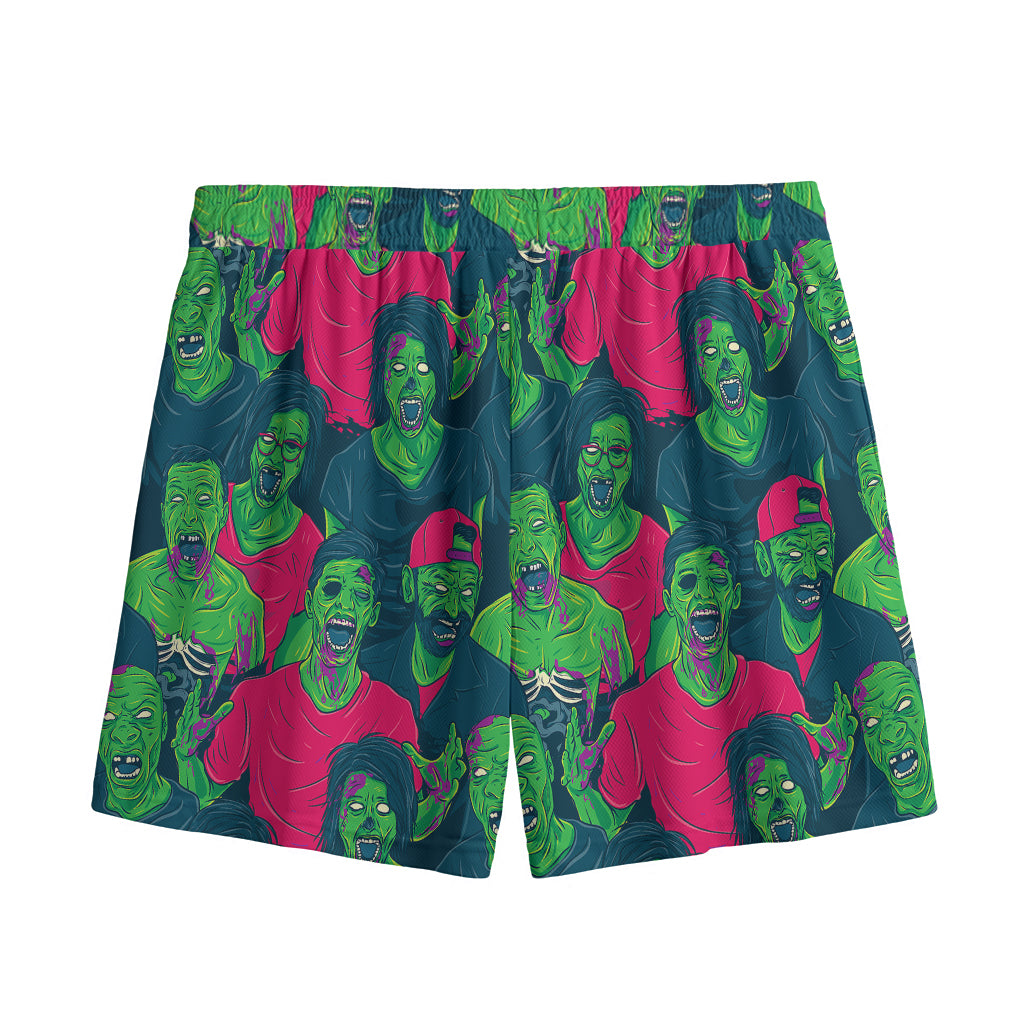 Green Walking Zombie Print Mesh Shorts