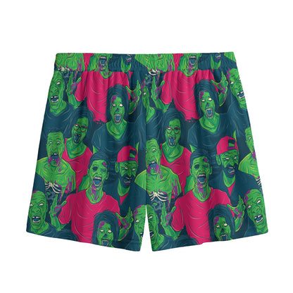 Green Walking Zombie Print Mesh Shorts