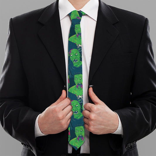 Green Walking Zombie Print Necktie