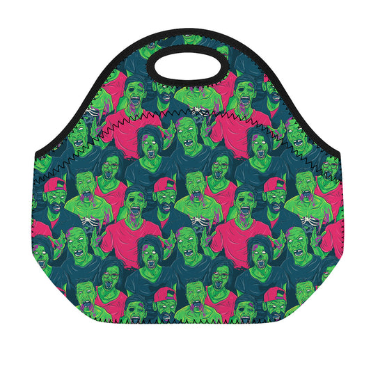 Green Walking Zombie Print Neoprene Lunch Bag
