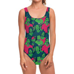 Green Walking Zombie Print One Piece Swimsuit