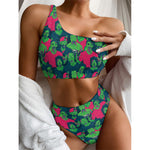 Green Walking Zombie Print One Shoulder Bikini Top